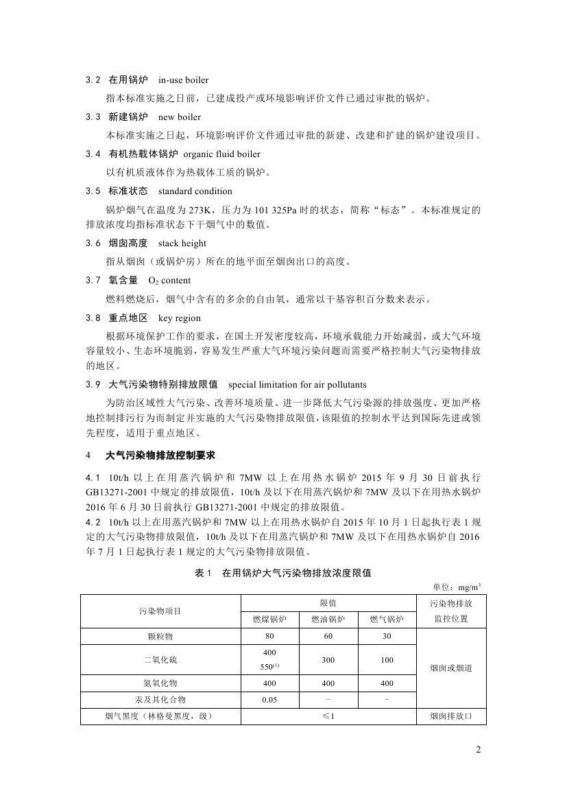 鍋爐大氣污染物排放標準第二頁